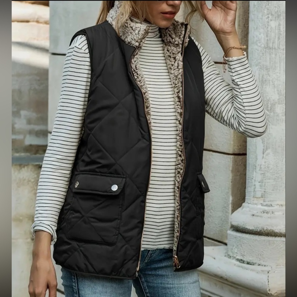 Solid Double Side Pockets Vest | Size L - image 1